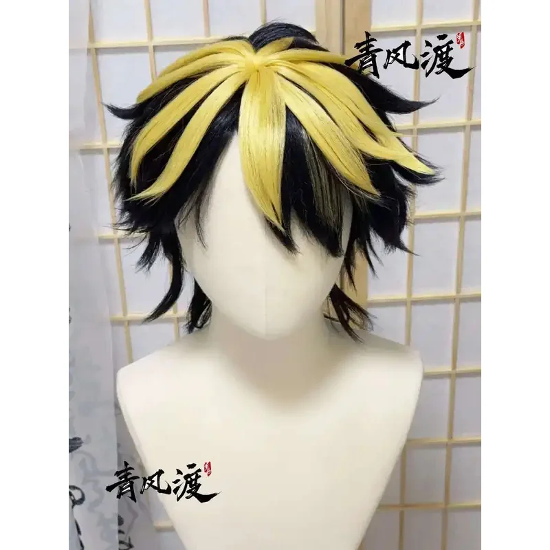 DY20Hanemiya Kazutora شعر مستعار على غرار طوكيو المنتقمون تأثيري قصير أسود ذهبي مقاومة للحرارة الاصطناعية مخصصة الشعر هالوين G