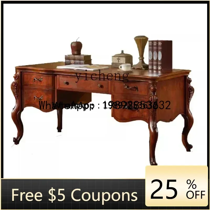 

G1 solid wood desk European retro writing desk home computer desk study furniture