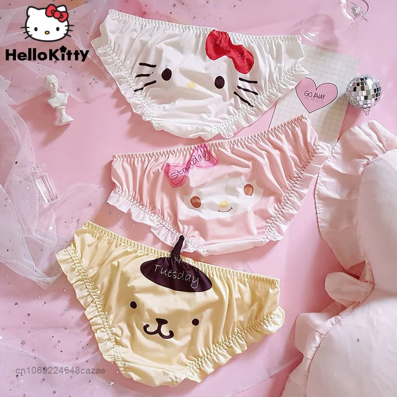 

Sanrio Hello Kitty My Melody Cute Underpants Summer Ice Silk Skin-friendly Cartoon Briefs Cotton Crotch Low Waist Y2k Panties