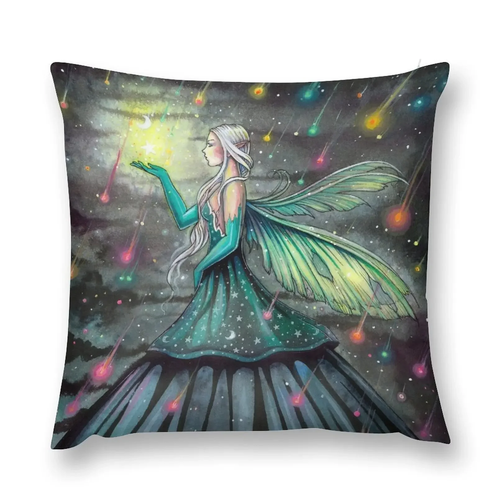 Star Showers Fairy Fantasy Artwork by Molly Harrison Throw Pillow autumn pillowcase pillow