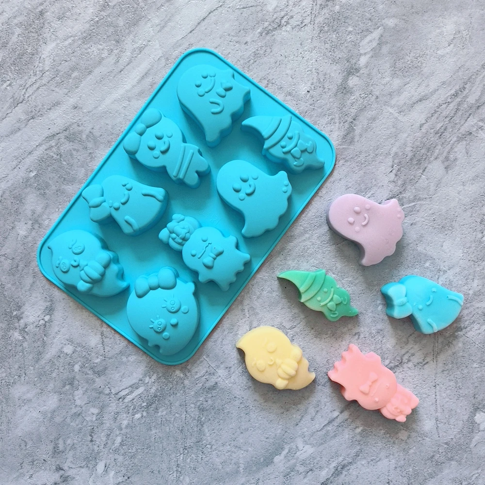 1 moldes de silicona para chocolate con forma de fantasma de 8 cavidades, 8 dulces, bombones, galletas, herramientas para hornear hechas a mano para la cocina