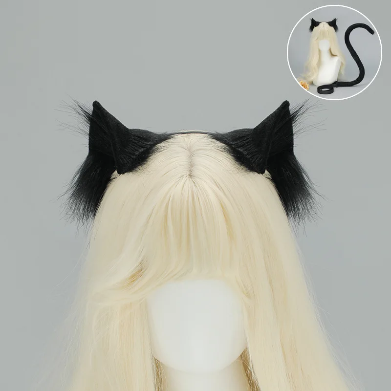 Simulation Tier Ohr Katze Stirnband Handgemachte Plüsch Cos Requisiten Comic-Con Kopfschmuck Katze Schwanz Set