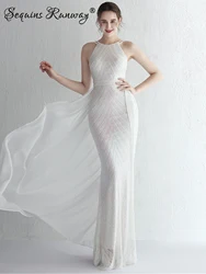 Sexy backless maxi sequin summer dress women elegant luxury chiffon birthday party dress long wedding evening dresses vestidos