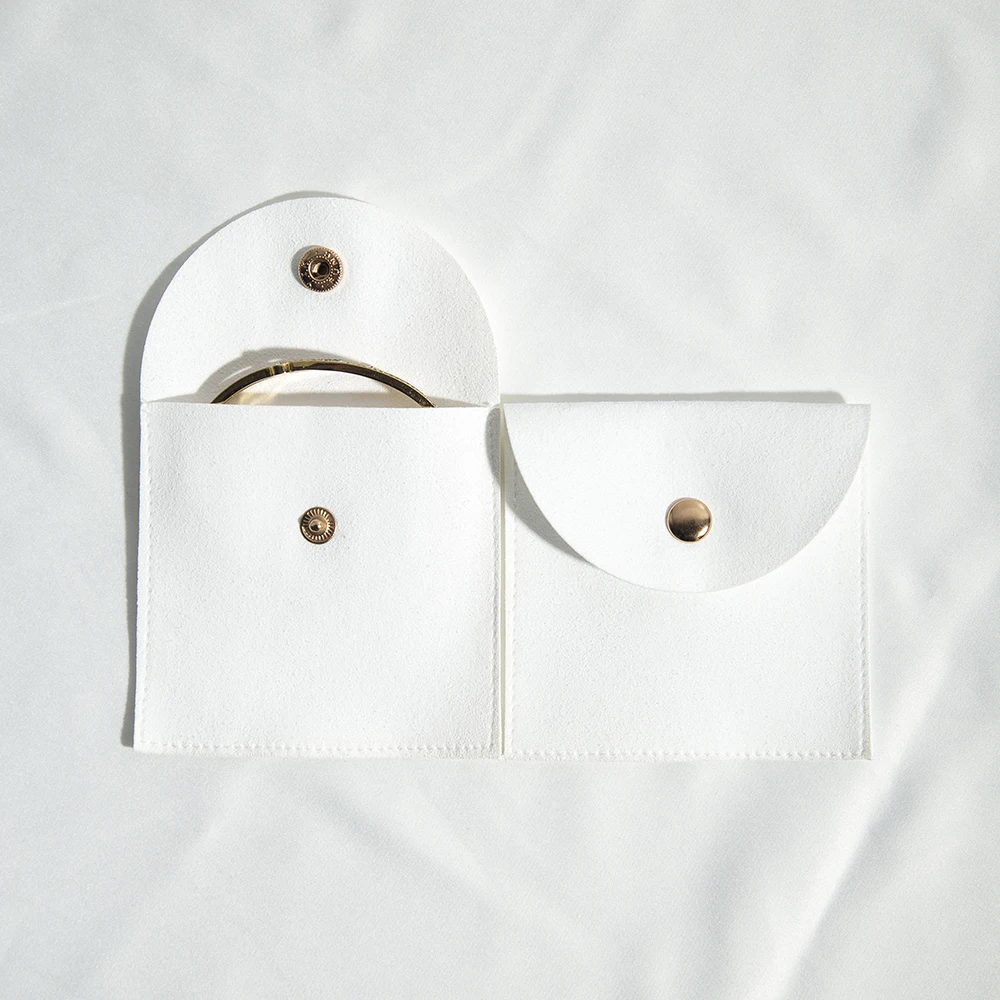 5Pcs White Velvet Microfiber Jewelry Snap Bags Wedding Party Birthday Favor Gift Packaging Pouch For Brooch Earrings Rings