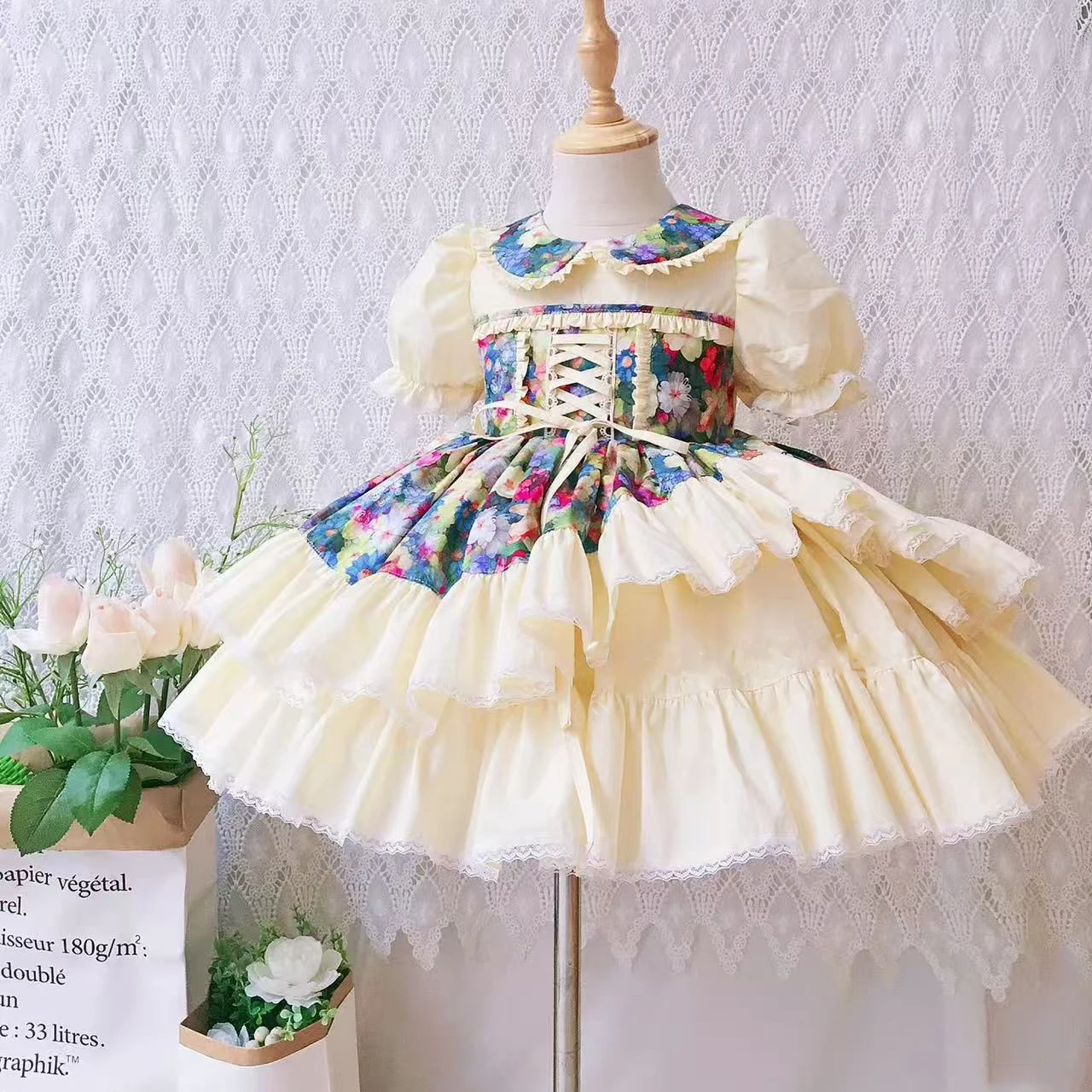 فستان للفتيات الصغيرات من عمر 0 إلى 12 سنة باللون البيج التركي العتيق لحفلات أعياد الميلاد وعيد الميلاد #2