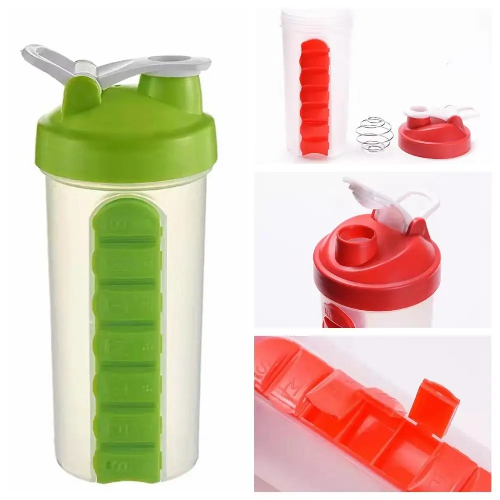 7 Grids Medicine Box Medicine Box Water Bottle Daily Pill Boxes Organizer 600ml Pill Boxes Sports Water Bottle Portable 2 in 1