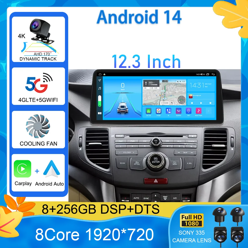 Android 14 For Honda Accord 8 Spirior /Acura Tsx 2009 2020-2013 Car Radio Multimedia Player GPS Navi Auto Carplay Stereo Screen