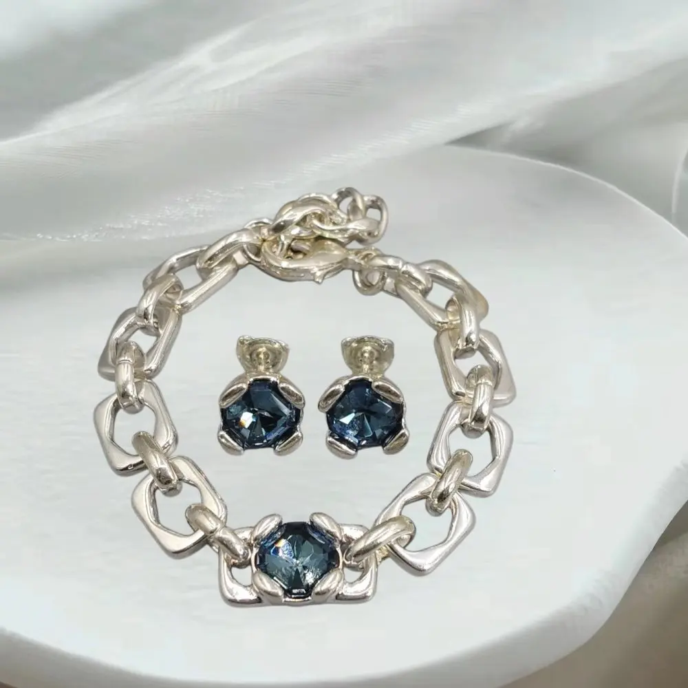 

2026 Spanish brand exquisite sweet colored crystal gold and silver chain earrings bracelet two-piece set jewelry gift