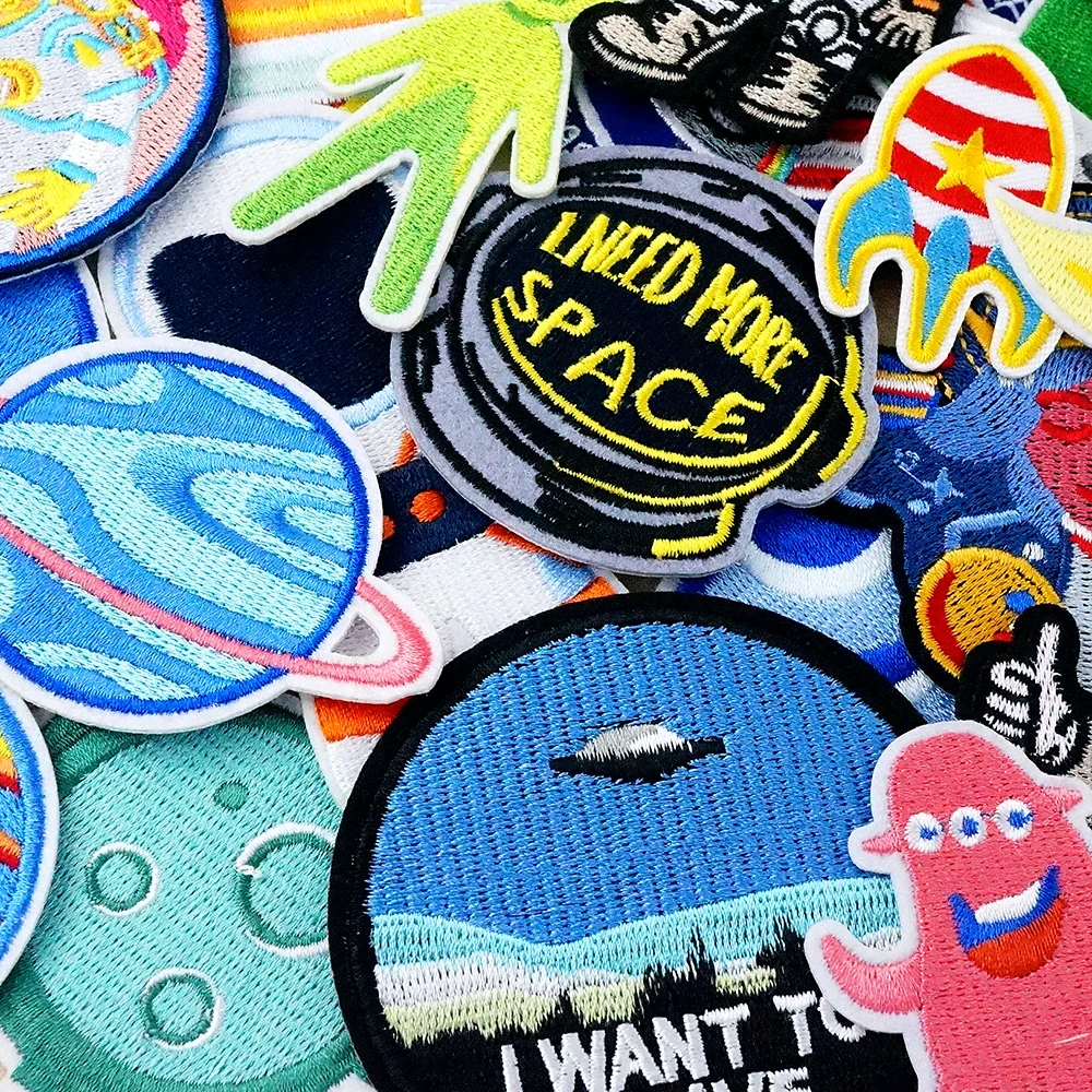 Space Planet Satellite Astronaut Iron on Patches for Clothes Embroidery Patch Decorate Repair Material Stickers Sewn or Ironed