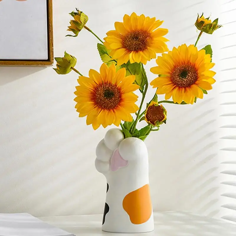 Cat Paw Vase Cute Cartoon Cat Claw Flower Vase Resin Craft Ornament Table Centerpiece Decor Modern Living Room Decoration