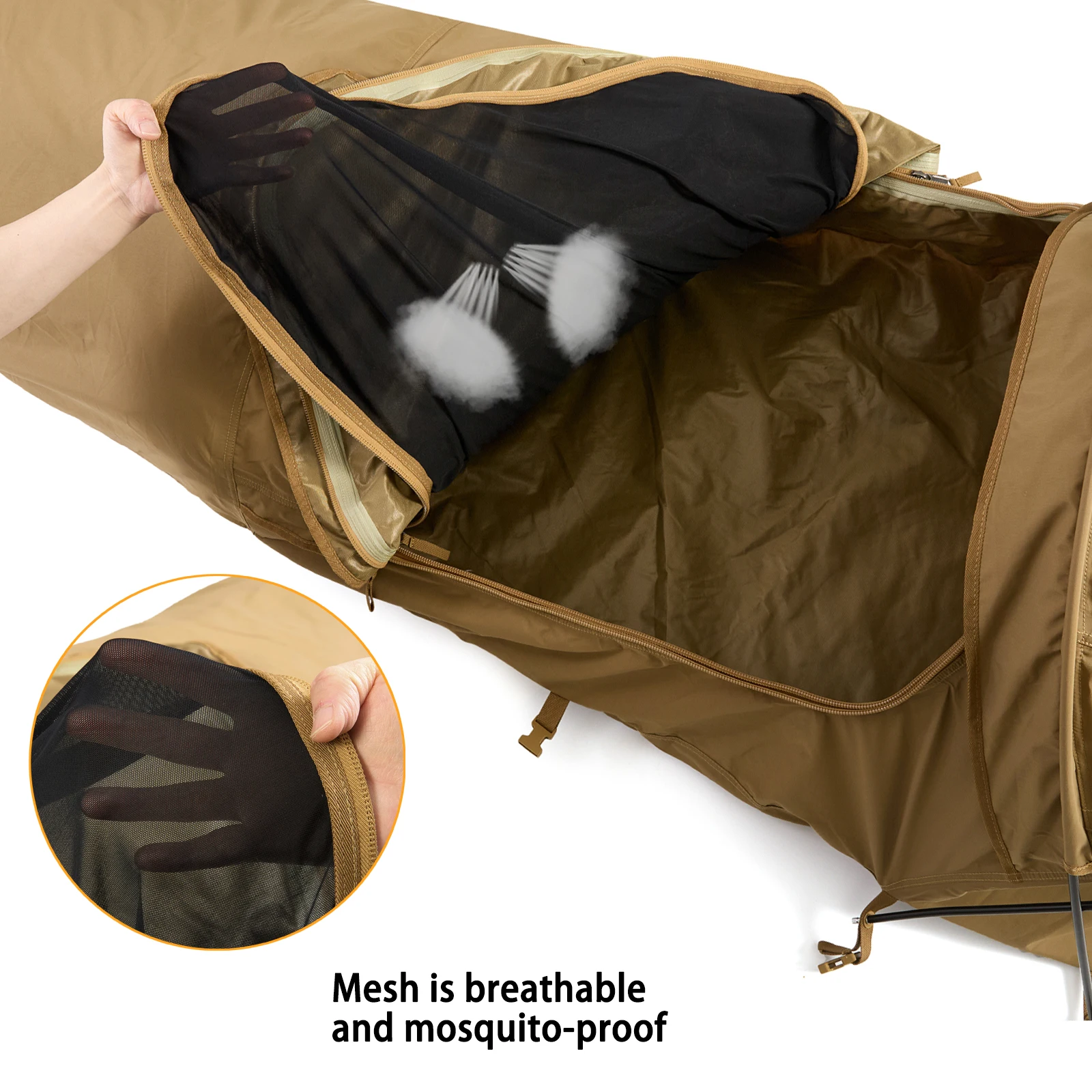 Tenda militare nascosta Bivy Tenda da campeggio compatta monotolo leggera e impermeabile per escursioni con lo zaino in spalla-Coyote