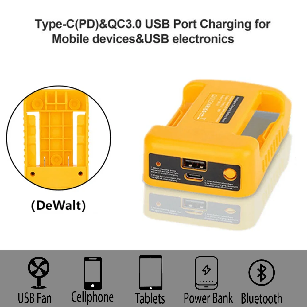 1/2pcs USB Charger Adapter for Dewalt 18V 20V Li-ion Battery Portable Type-C Port Fast Charging Battery Storage Rack Holder Case