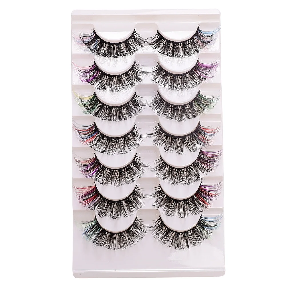 7 Paar heiß verkaufte dicke und lockige europäische und amerikanische Bühnen-Make-up-Augenendfarbe gemischte flauschige falsche Wimpern
