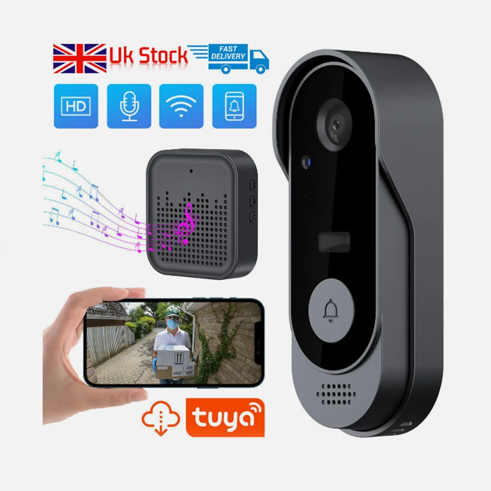 Tuya WiFi Smart Video Doorbell 1080P HD Outdoor Peephole Camera Two-Way Audio Intercom Waterproof Home Security Doorbell for Pea