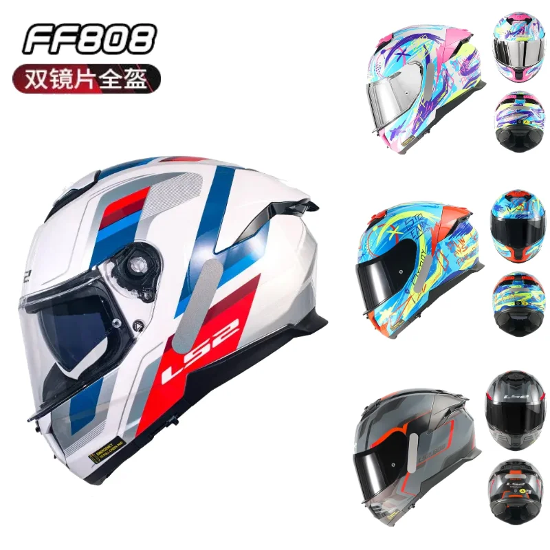LS2 FF808 Unisex Motorcycle Full Face Helmet Dual Visor All Season Racing Helmet with Anti-Fog Large Rear Spoiler