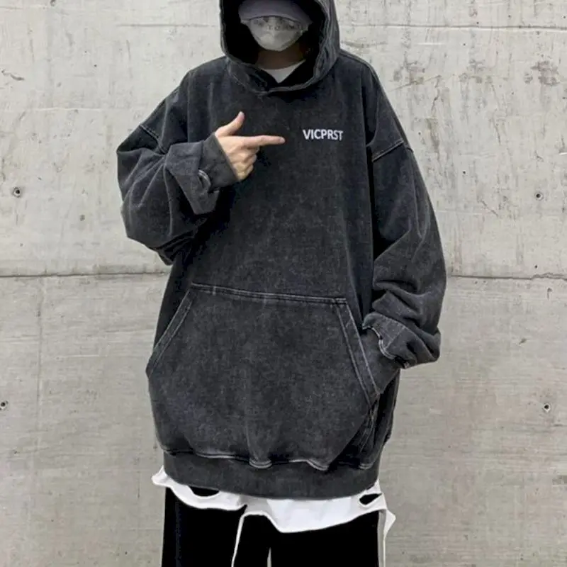 

Толстовки High Street Vibe для мужчин и женщин, американская толстовка с капюшоном, потертый пуловер, свободная толстовка с капюшоном, осенние топы