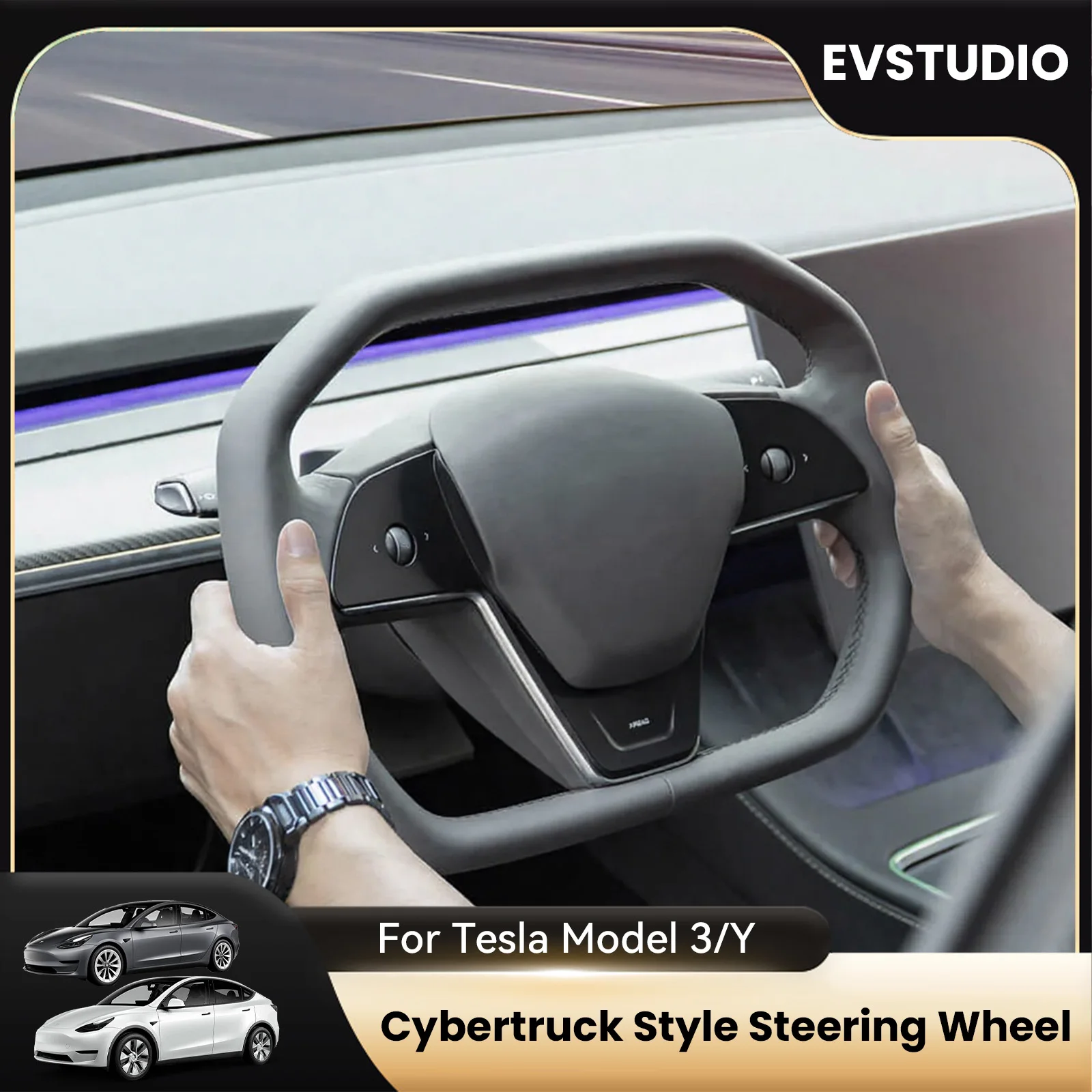 

Новейшая рукоятка с хомутом в стиле Cybertruck для Tesla Model Y, 3-х ячеекный руль с подогревом, кожаные аксессуары для рулевого колеса автомобиля