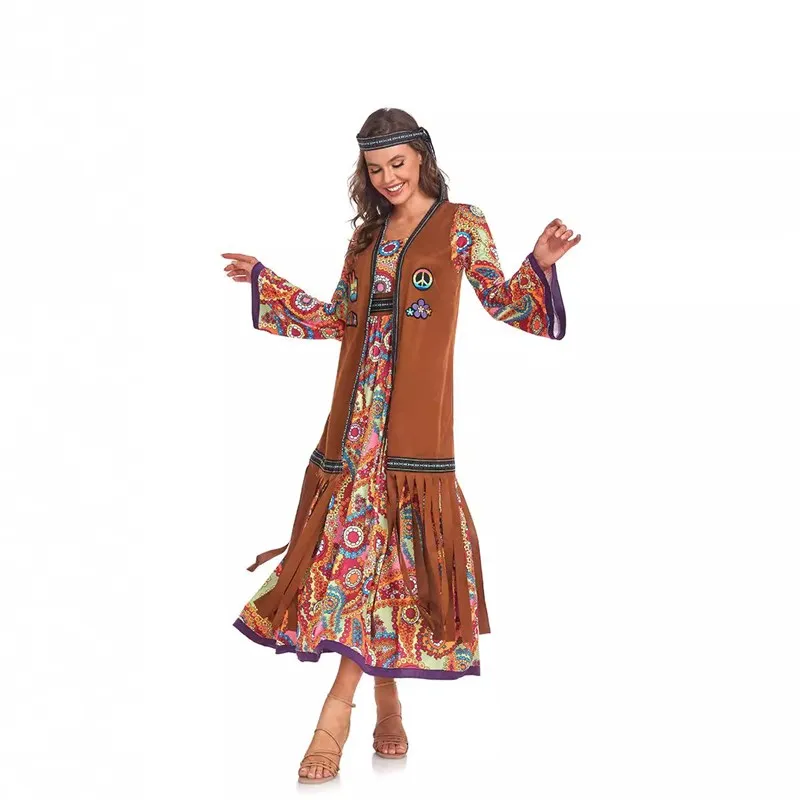 Retro 70s disco hippie loween traje palco papel roupas femininas étnicas faion verão 2025 sem marca rmmi7uln