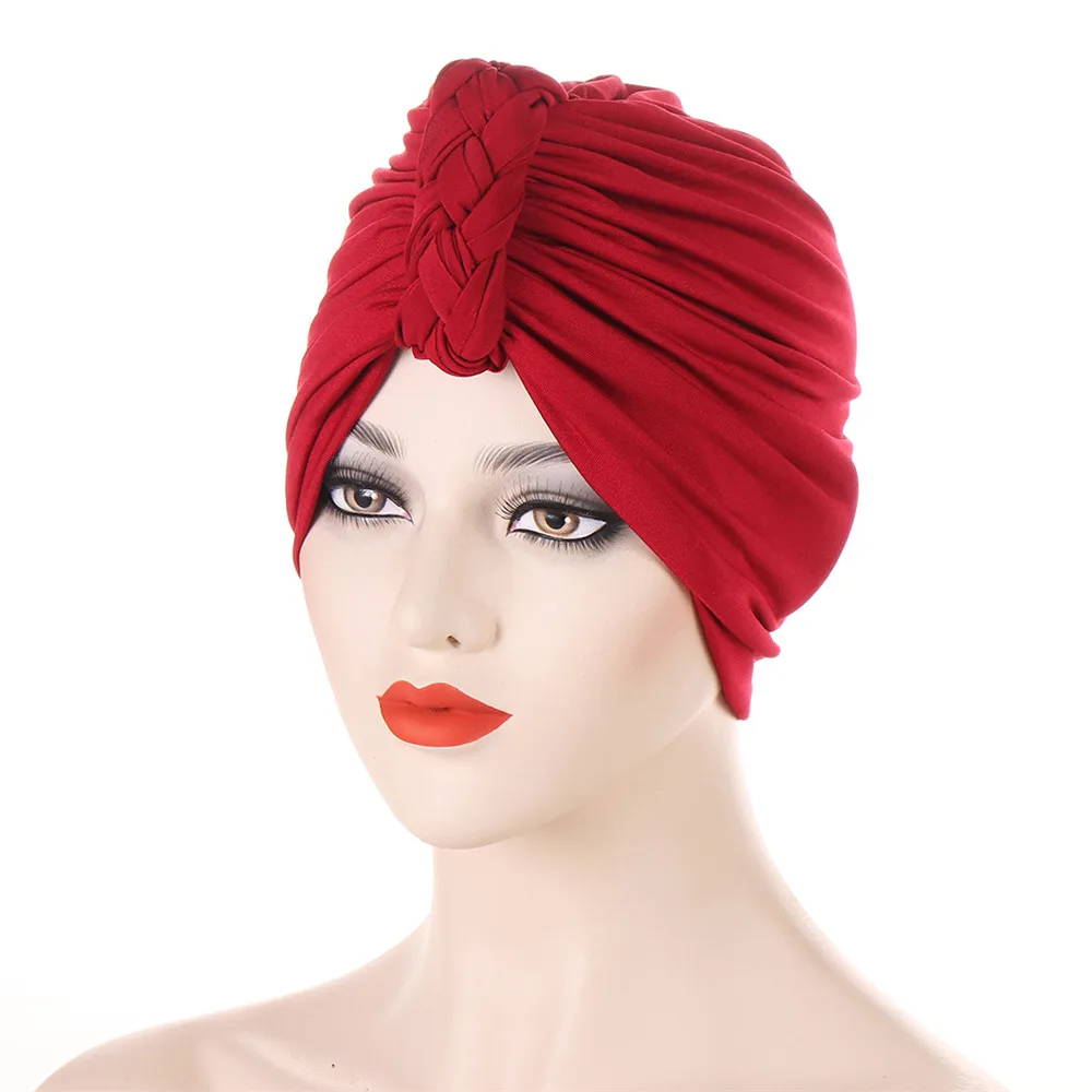 Nuove trecce indiane Turbante nodo Twist Stretch chemio Cap donne musulmano Hijab berretti cappello cofano perdita di capelli foulard Turbante Mujer