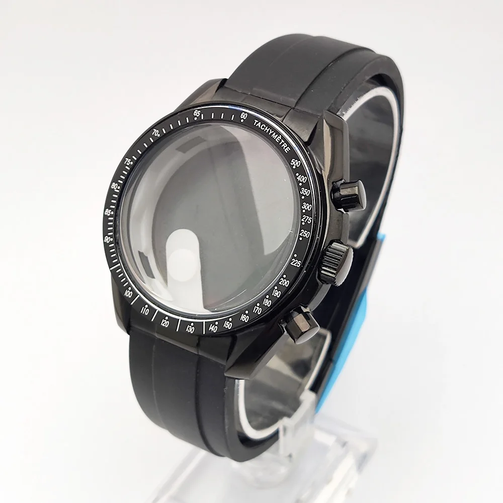 

Black vk63 Watch case kit Rubber strap Multifunctional chronograph case fit VK63 movement Stainless steel mineral glass case