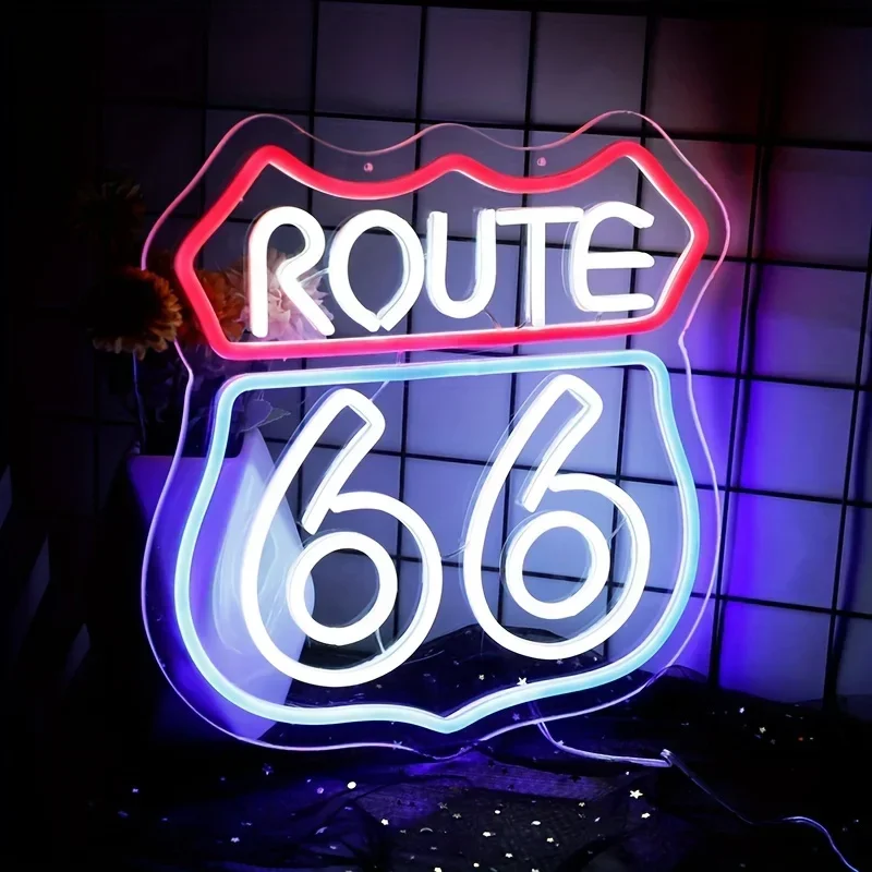 Route 66 Neon Sign Historic US High Way,LED Sign for Bedroom Wall Decor Blue Neon Light Game Room Wall Sign Party Light Club