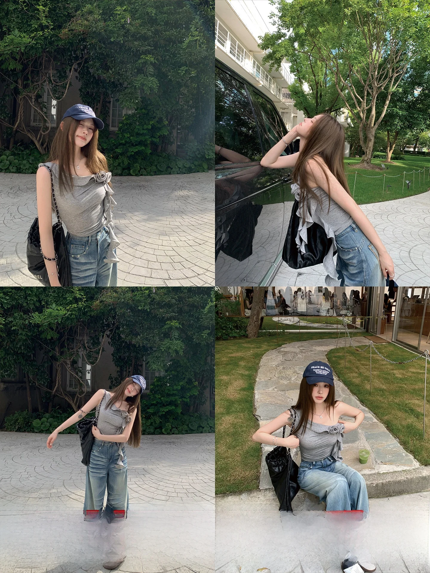 

Romantic Flower adow Slant oulder T-irt Women's Slimming Design Sensation Lace Trim Top Waist Cinching Sensation