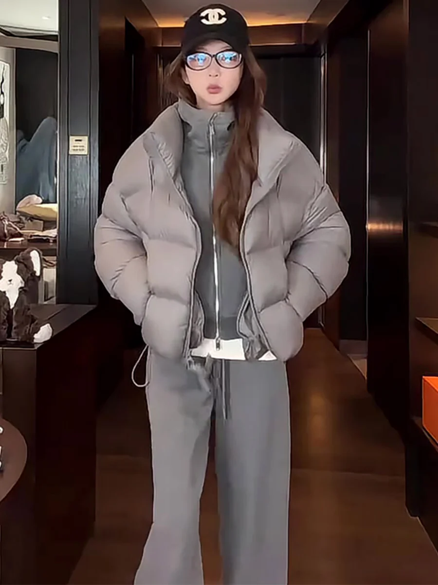 90% blanco Du down Puffer Jaet Stand Collar ort Bread Sle mujer invierno Thi Warm ey Casual Faion abrigo