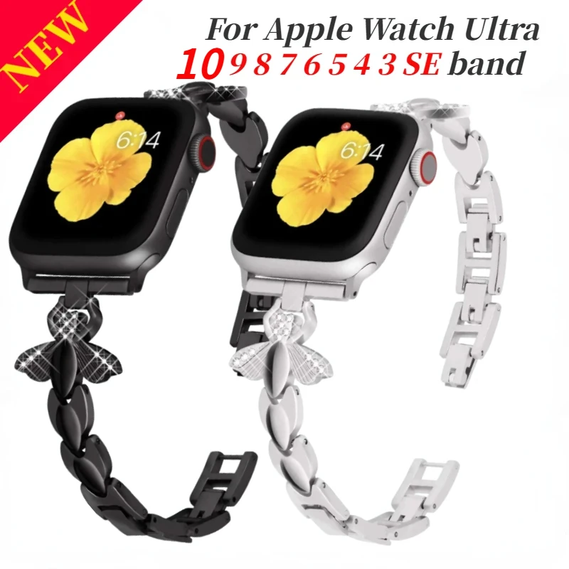

Metal Diamond Strap for Apple Watch Ultra 10 9 8 7 6 5 4 SE Band 49mm 45mm 41mm 40mm 44mm 42mm 46mm Wristband Bracelet Correa