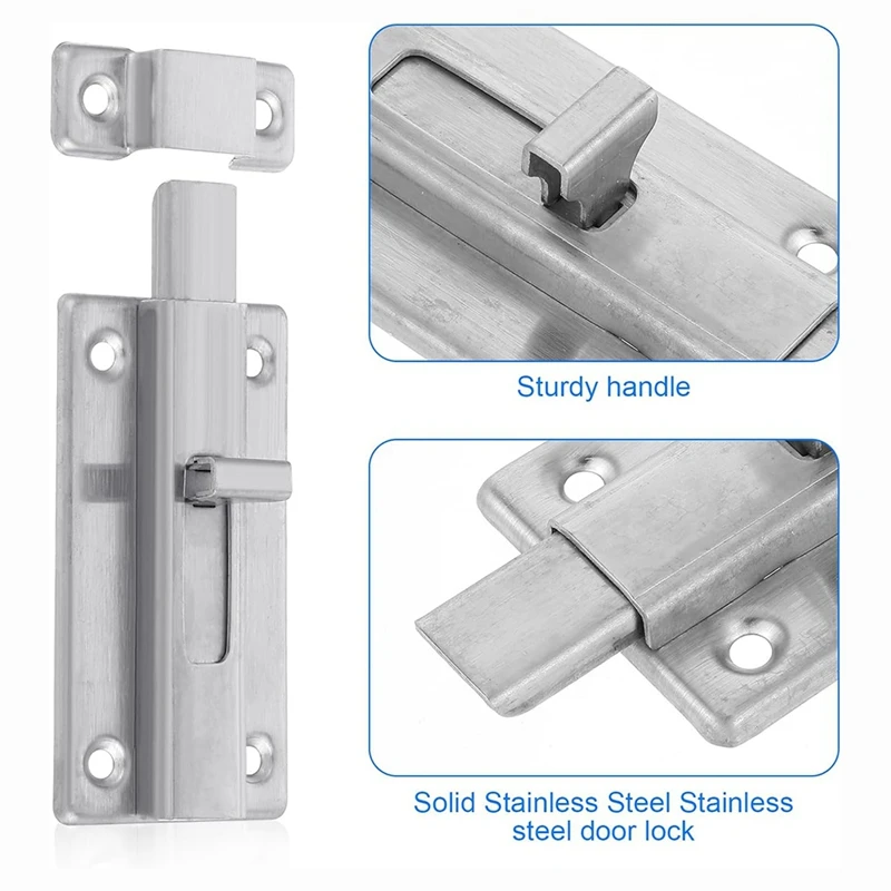 AB09-2 Pezzi Chiusura con bullone scorrevole in acciaio inossidabile, chiusura per porta della stalla del bagno con vite, serrature scorrevoli per hardware della stalla della porta interna