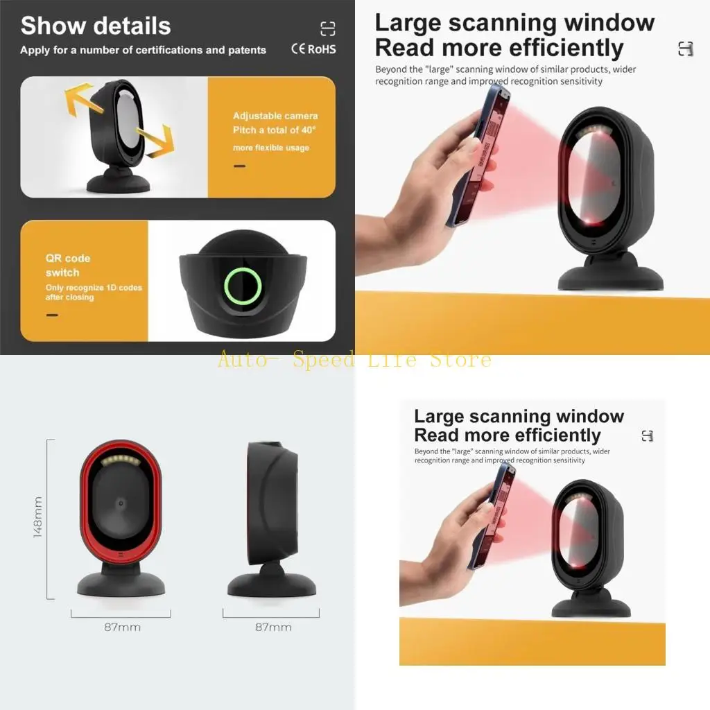 

02DA Sensitivity USB Connecting Barcode Scanner 48°Field View Commercial Environment