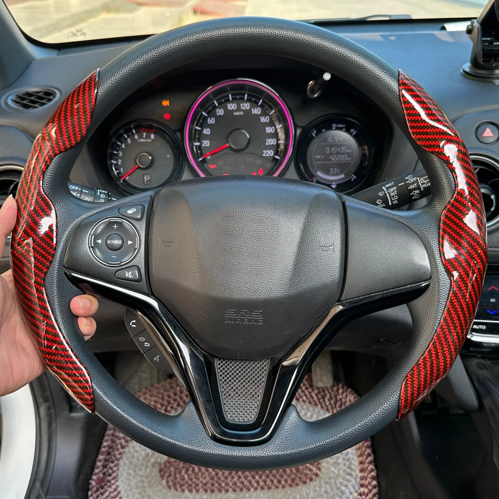 38 cm Auto Lenkrad Abdeckungen Booster Micro Faser Leder Auto Innen Dekorative Zubehör Universal Carbon Faser Aussehen – Detail 5