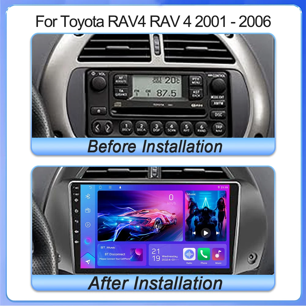 أندرويد 15 لتويوتا RAV4 RAV 4 2001 2002 2003 2004 2005 2006 Carplay راديو السيارة الوسائط المتعددة مشغل فيديو الملاحة لتحديد المواقع RDS WIFI