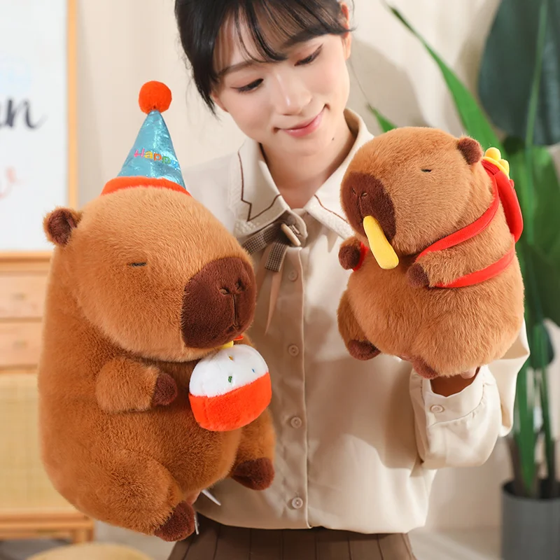 Cosplay Cartoon Brown Capybara Doll Plush Toy Party&Chips Fatty Animal Eyes Closed Kawaii Plushie Gift