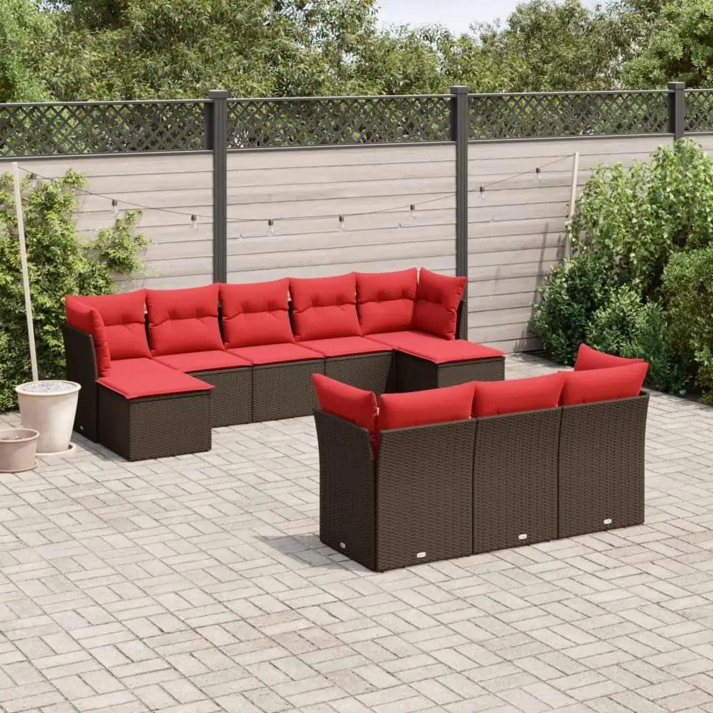 

10 Piece Outdoor Patio Sofa Set with Cushions Brown Rattan Furniture Garden Lounge Seating