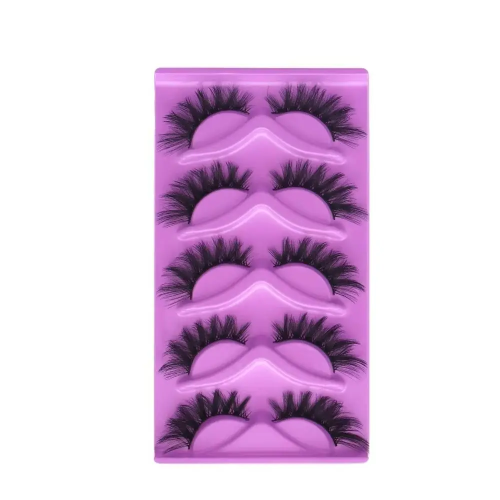 5-Pair European Style Purple Fox & Cat Eyes Makeup Thick Curly Voluminous Synthetic Eyelashes for Enhanced Look