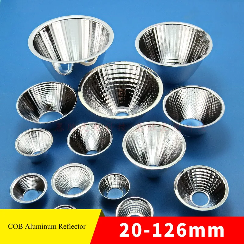 Taza reflectora de aluminio LED para lámpara COB, 20-126mm, 15-120 grados, reemplazo de pantalla de lámpara, tazón reflectante para luz DIY lente de