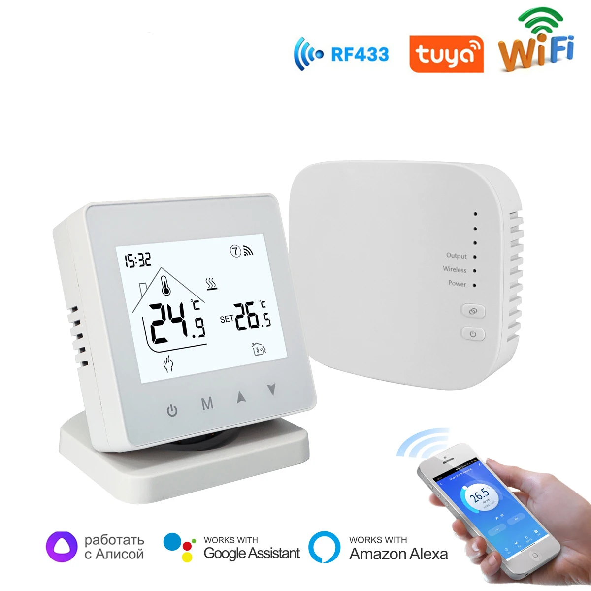 RF Wireless Thermostat Smart WiFi Gas Boiler Battery Powered Tuya Temperature Controller Receiver Works with Alexa Google Home