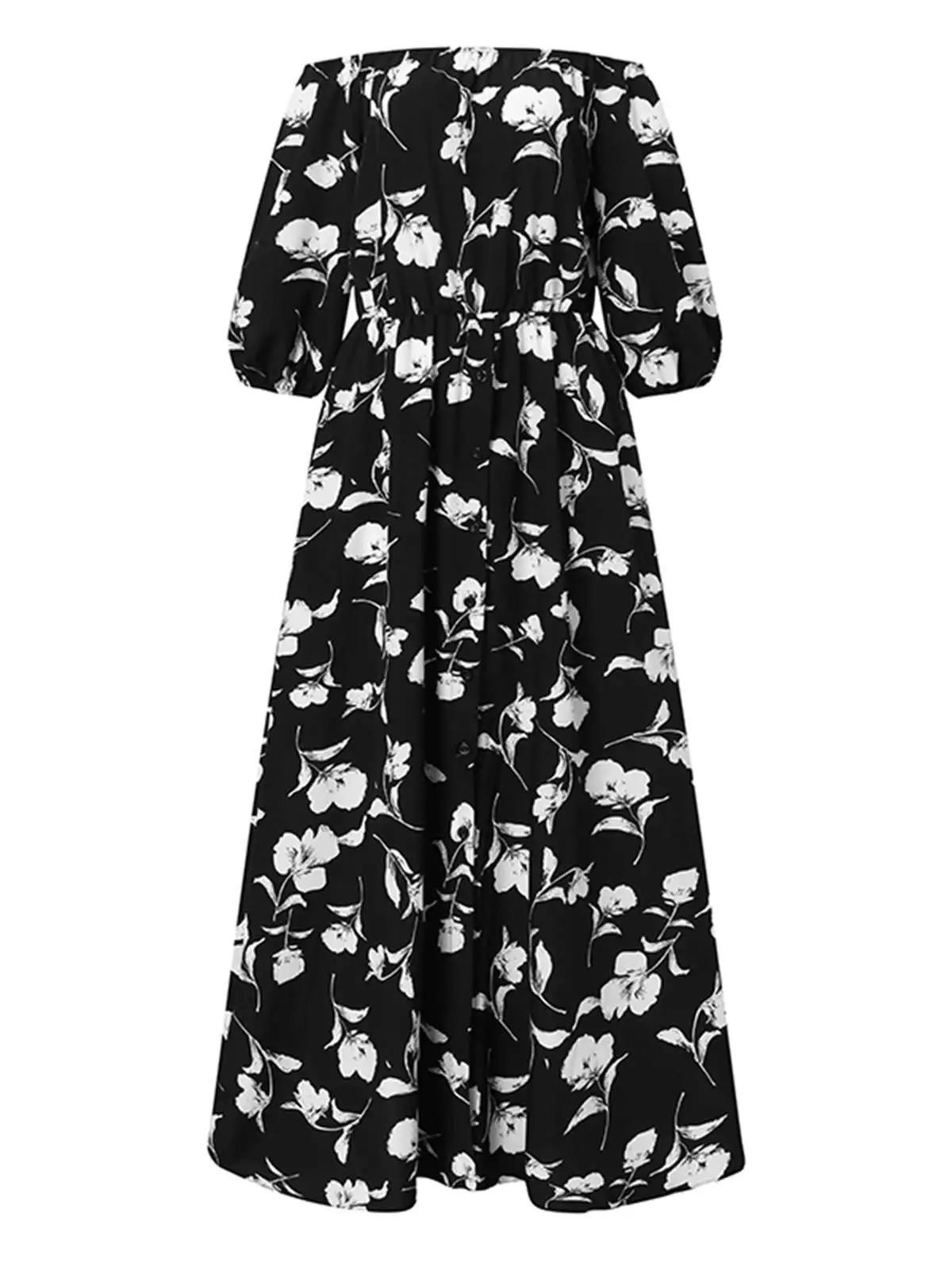 2024 Celmia Sexy Off Shoulder Long Maxi Dress Women Lantern Sleeve Floral Print Sundress Slit Summer Casual Buttons Beach Robe