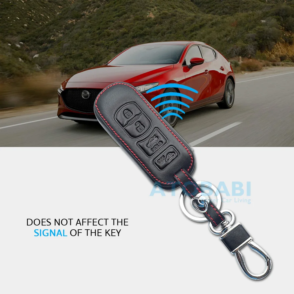 ATOBABI Leather Car Key Case Keychain For Mazda 3 6 CX-5 CX-7 CX-9 MX-5 MIATA 4 Buttons Smart Keyless Remote Fob Protector Cover