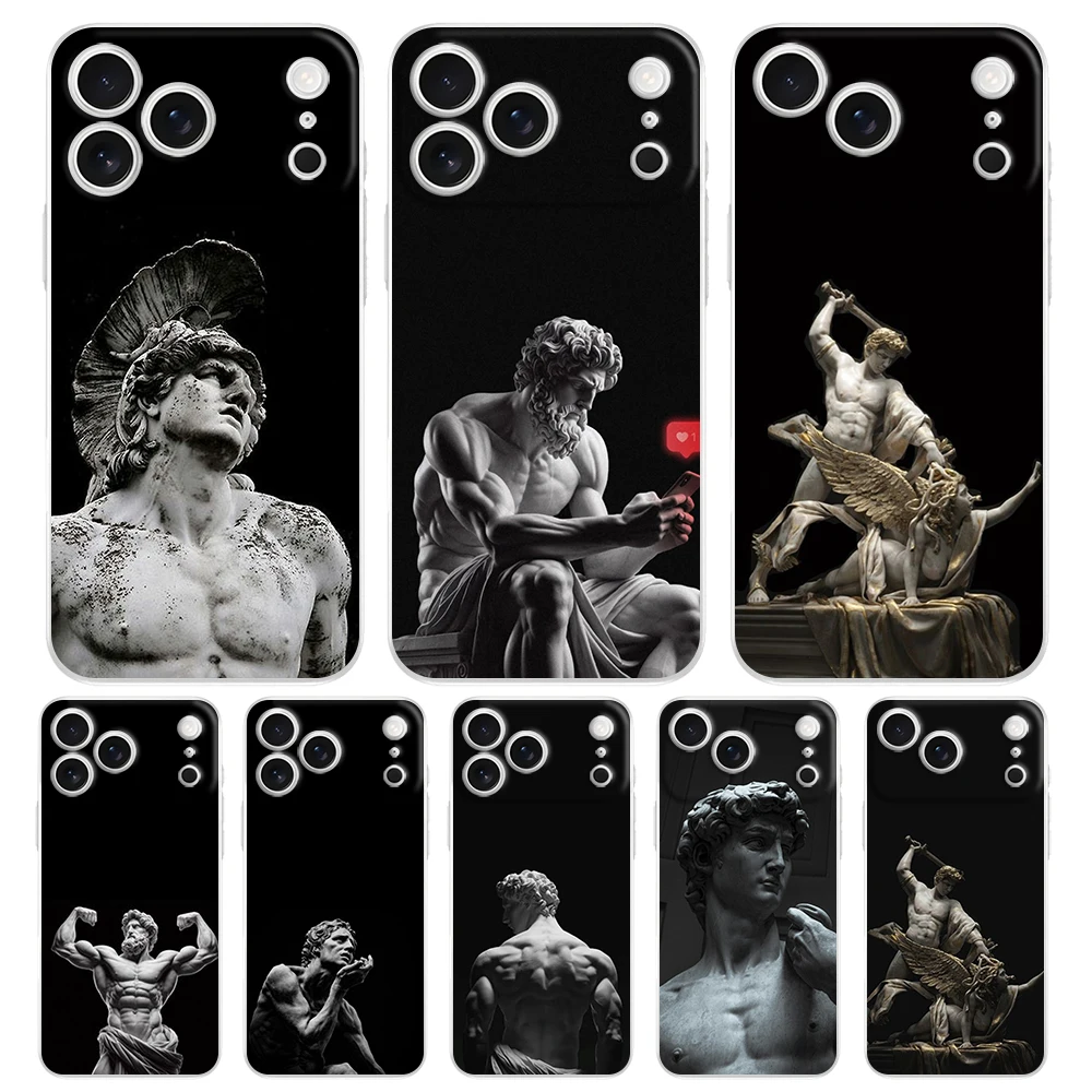 Coque de téléphone transparente en TPU pour iPhone 17 Air 16E 16 11 15 14 Pro MAX 12 13 7 8 Plus SE – Protection motif sculpture grecque antique