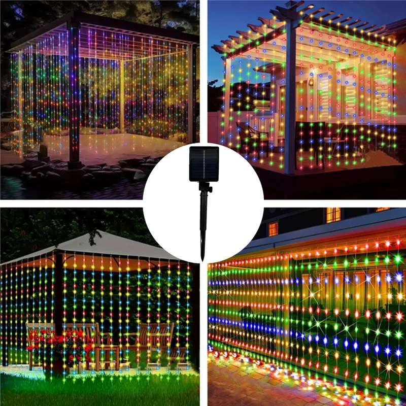 

Solar Curtain Light LED Hanging Lighting String Lights 8 Lighting Modes Decor Outdoor Wedding Garden Holiday Pavilion Navidad