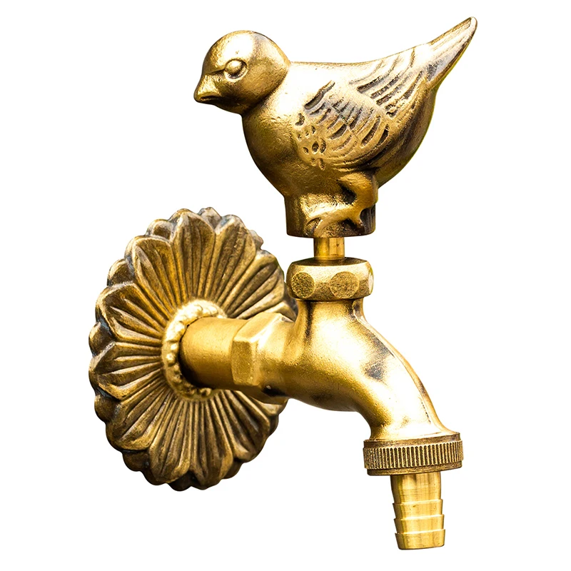 Vintage Brass Green Bird Cool Water Faucet European Outdoor Home Garden Wall Decor Animal Figurines 20mm Single Water Faucet