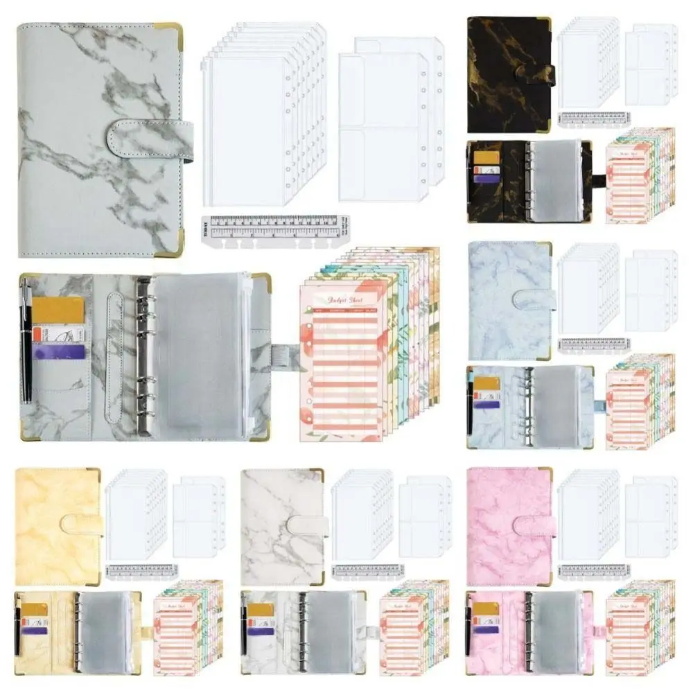 โครงการ Marbling ประหยัดเงิน Binder PU ผู้ถือบัตรออมทรัพย์ความท้าทายหนังสือ Reuseable Money Planner Cash Budget Book ประหยัดเงิน