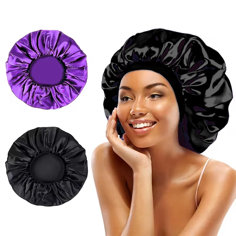 New Women Extra Large Satin Sleep Cap Silky Bonnet Daily Cap Protect Hair Treatment Hat Curly Springy Hair Big Size Head Cover