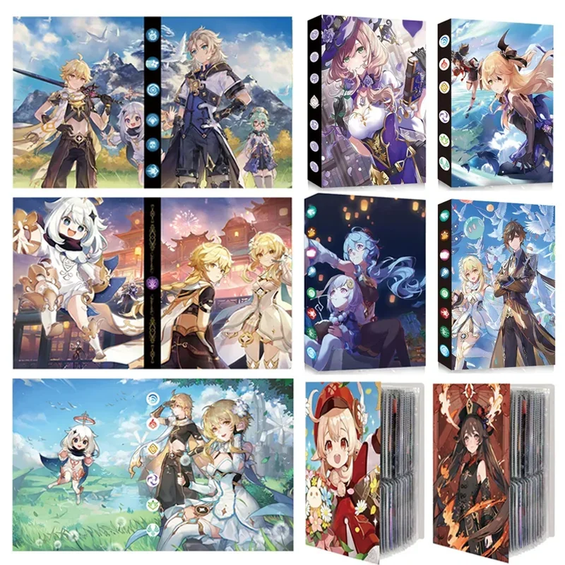 

240 PCS Anime Genshin Impact Lumine Morax Beelzebul Cards Album Map Letter Holder Binder Notebook Cards Book Collection Folder