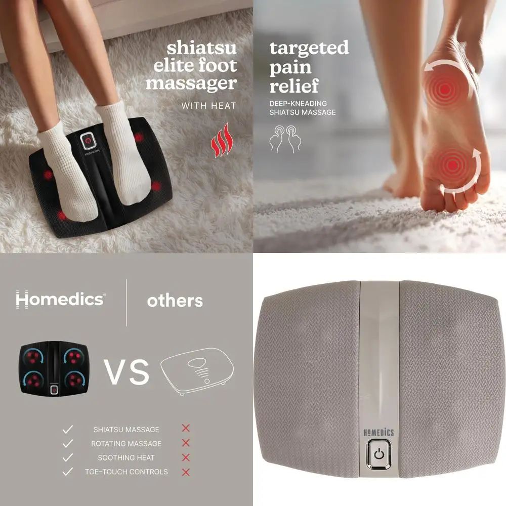 

Heated Foot Massager with Shiatsu Kneading & Rolling, 4-Head Massager with 12 Nodes, Toe-Touch Control