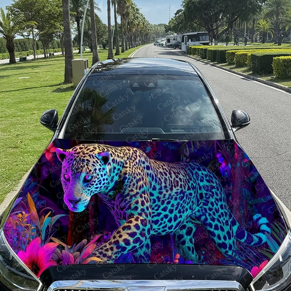 

Neon Leopard Car Hood Sticker PVC Self Waterproof Stick, Striking Auto Exterior Accessories Decor Protect Gift for Car Lover