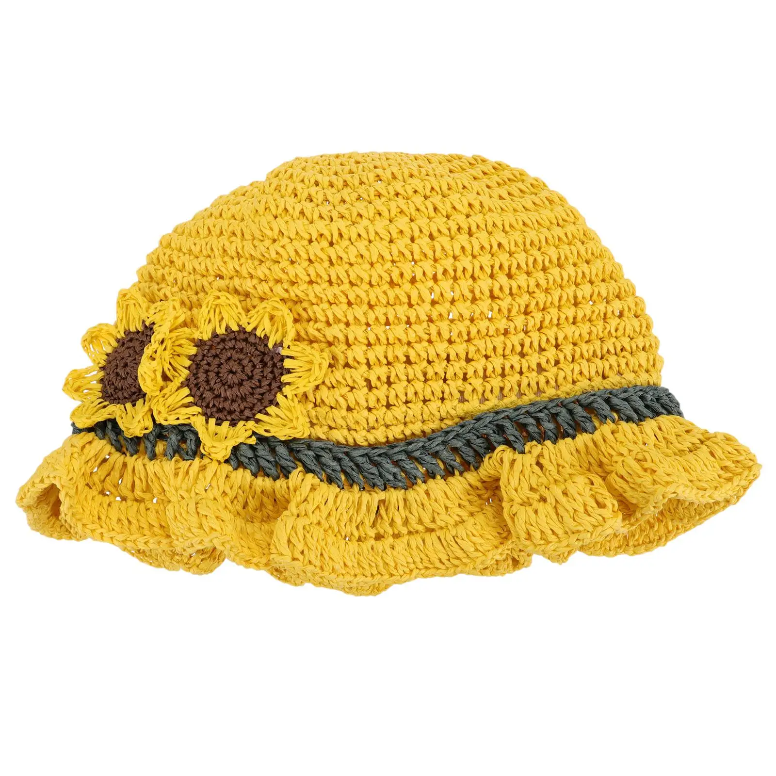 

Straw Sun Hat Kids Beach Cotton Wide Brim Toddler Bucket Infant Girl Newborn Summer Cap Sunflower UV Protection Safe Lightweight