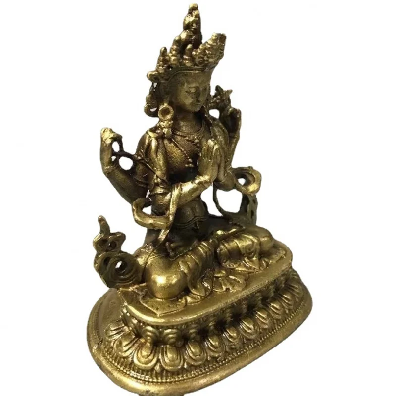 Alloy Buddha Ornament Four-Armed Avalokiteshvara Buddha Ornament Tibetan Guanyin Living Room Home Crafts Decoration Height 6cm