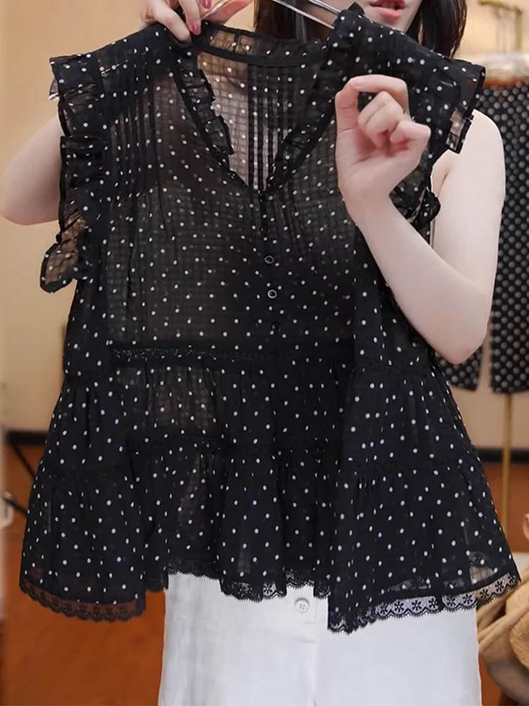 

Faionable Polka Dot V-Ne irt для женщин, лето 202, модный дизайн, повседневный свободный крой, полиэстер ort Sve, полиэфирное волокно